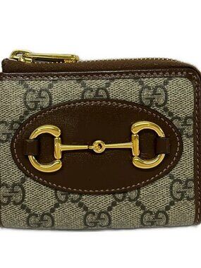 GUCCI Horsebit 1955 644459 Dark Brown White Dark Gray PVC Leather Coin Case